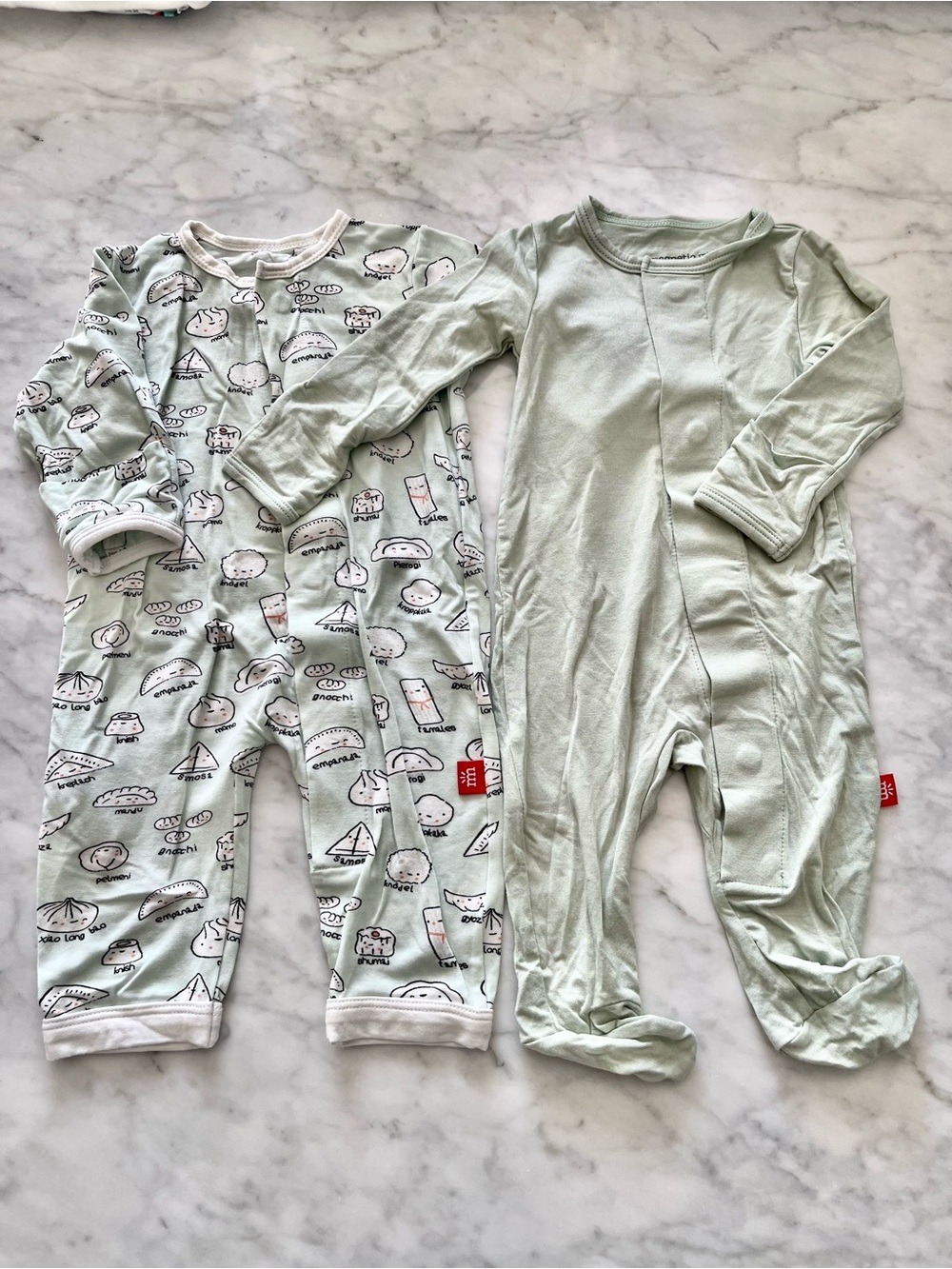Magnetic Me infant Light Sage Green Printed & Solid Footed One-Pieces (2-Pack)